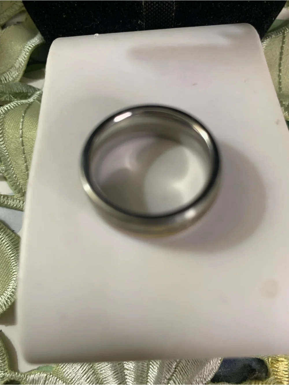 Two-Tone Wood Inlay Men's Titanium  Ring - Brown